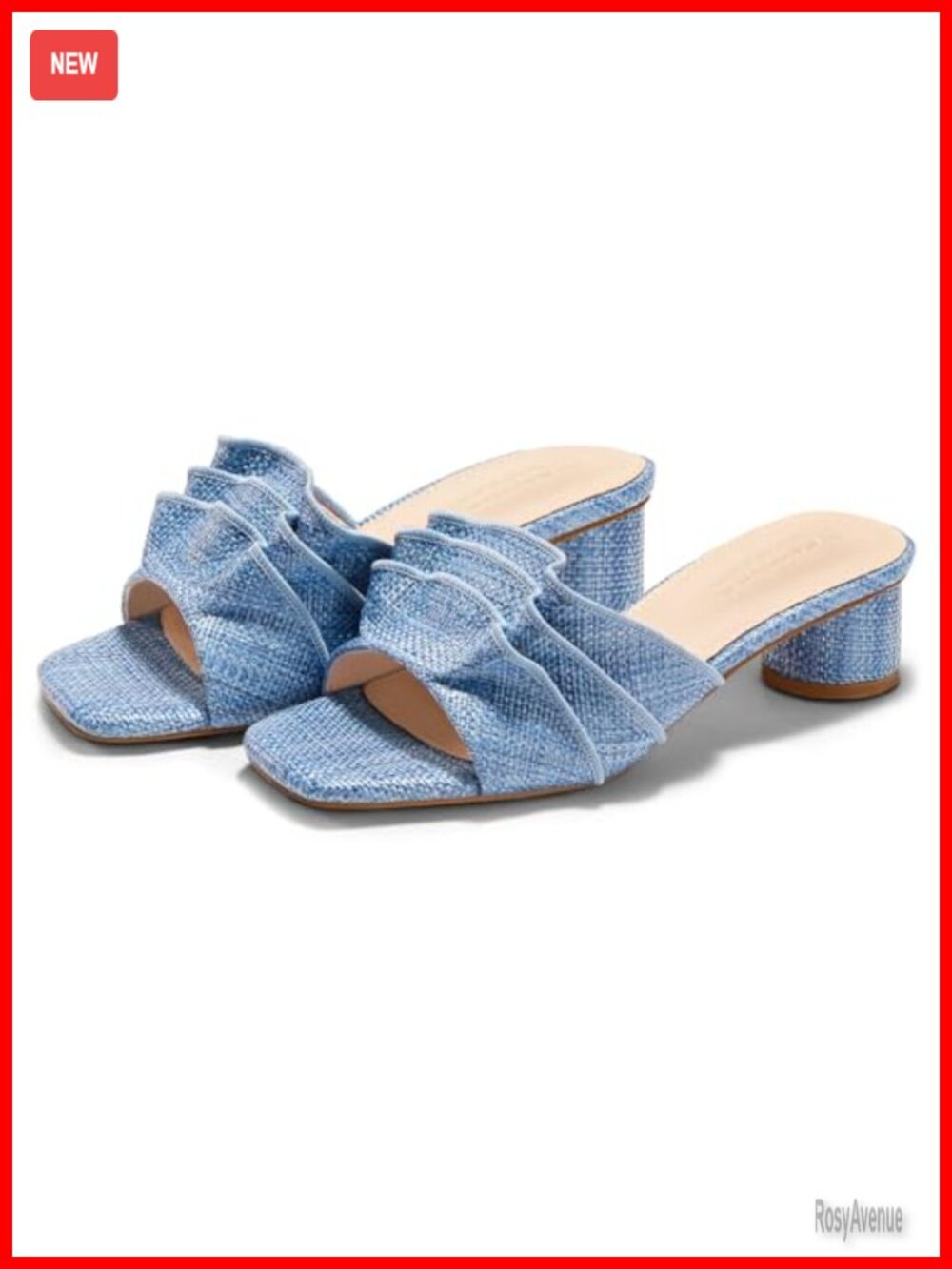 Raffia Chunky Block Heel Square Open Toe Slip On Sandals Comfortable